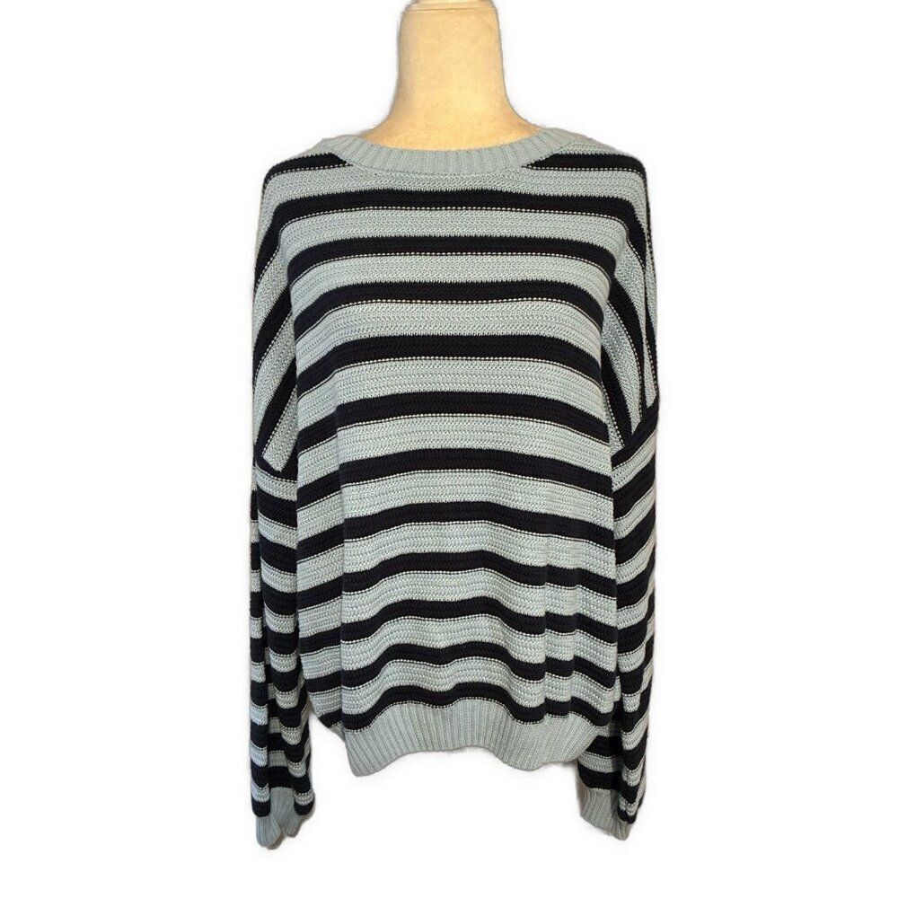Edikted Aerin New Blue Striped Knit Long Sleeve Oversized Sweater Xs Small